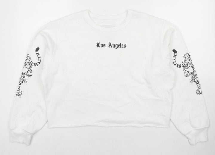 Hollister Womens White Cotton Pullover Sweatshirt Size M Pullover - Los Angeles Tigers