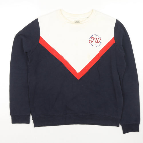 Jack Wills Womens Blue Colourblock Cotton Pullover Sweatshirt Size 10 Pullover