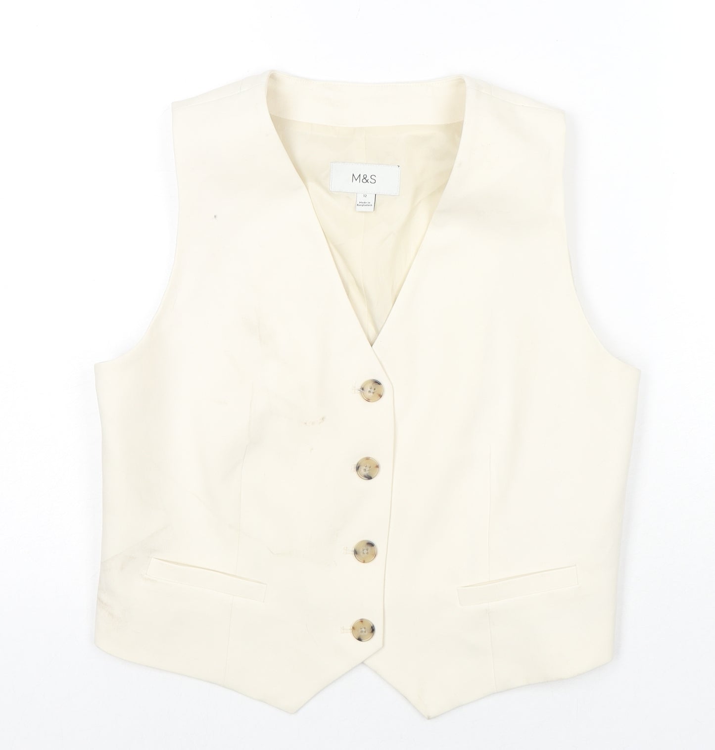 Marks and Spencer Womens Ivory Gilet Blazer Size 12 Button