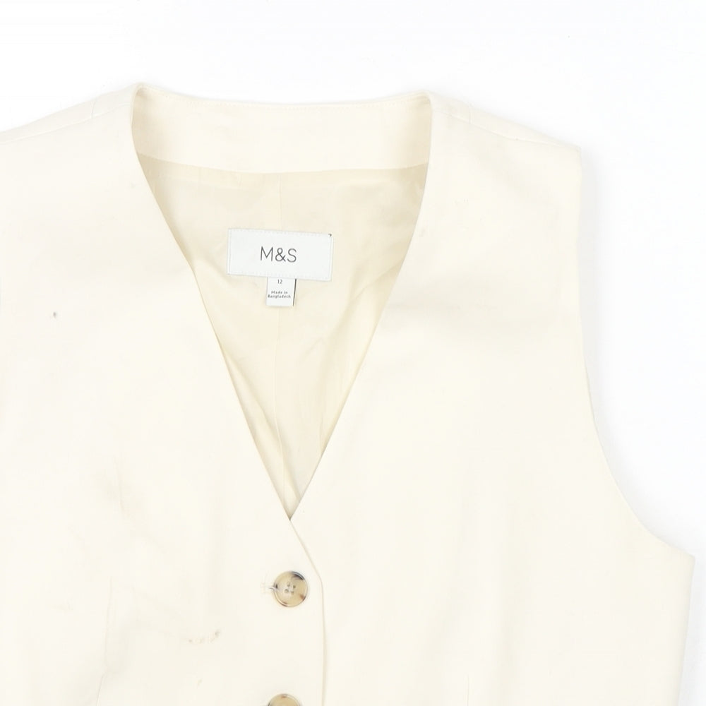 Marks and Spencer Womens Ivory Gilet Blazer Size 12 Button