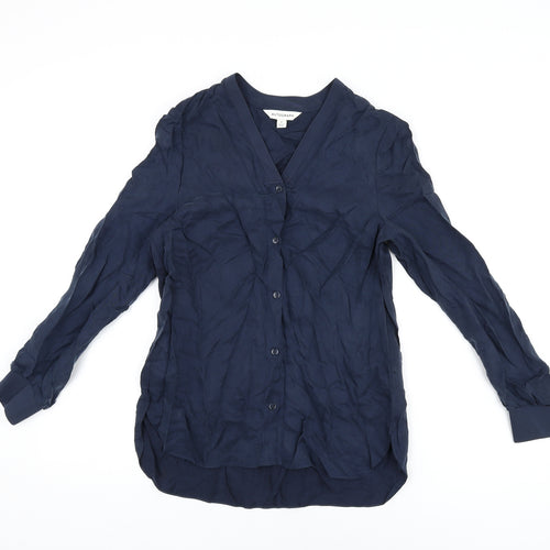 Autograph Womens Blue Cupro Basic Button-Up Size 6 V-Neck