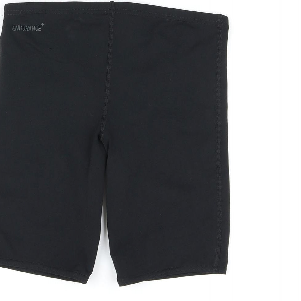 Speedo Boys Black Polyester Biker Shorts Size 9-10 Years Regular Drawstring - Swim Shorts