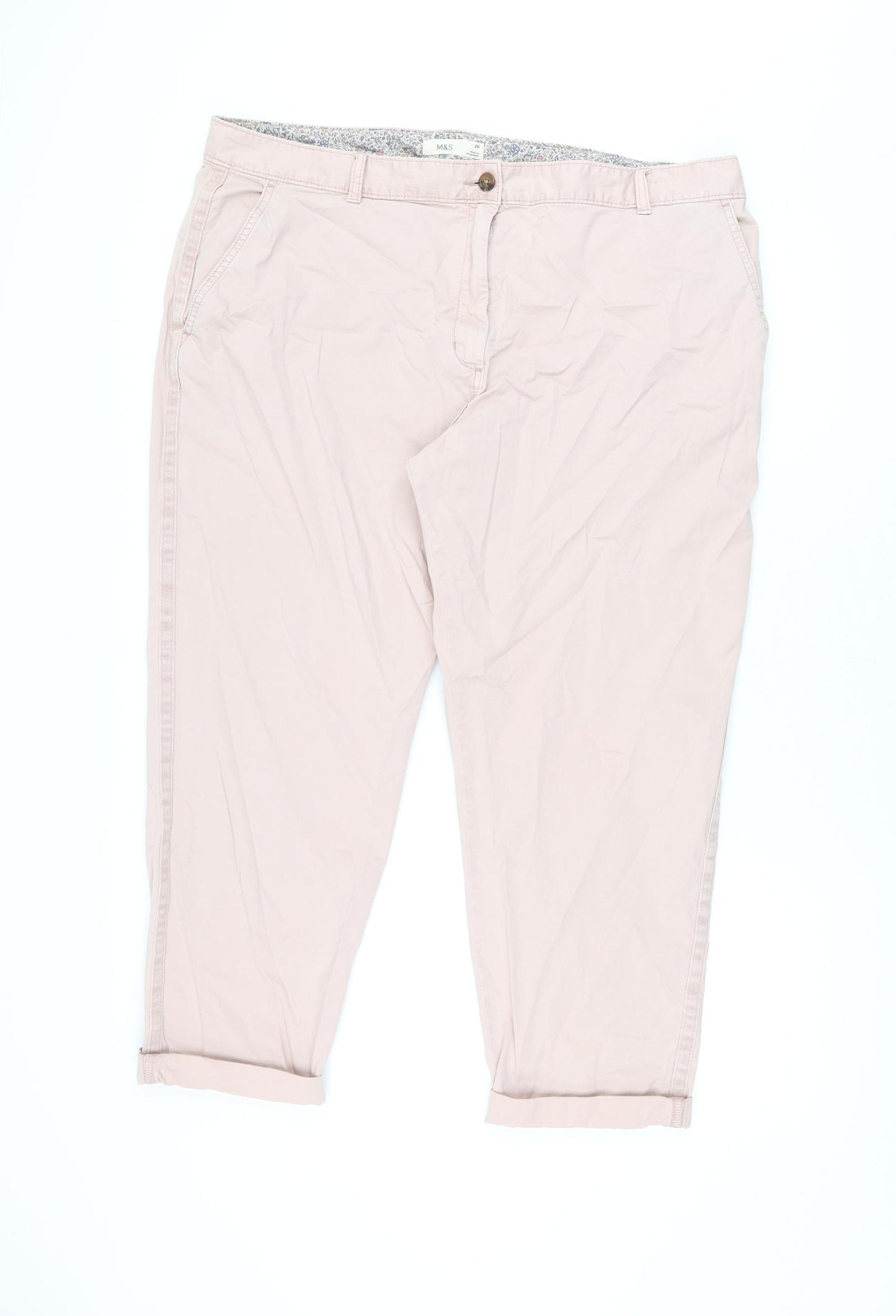 Marks and Spencer Womens Pink Cotton Chino Trousers Size 20 L25 in Regular Zip