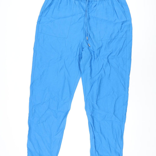Marks and Spencer Womens Blue Polyester Trousers Size 18 L29 in Regular Drawstring