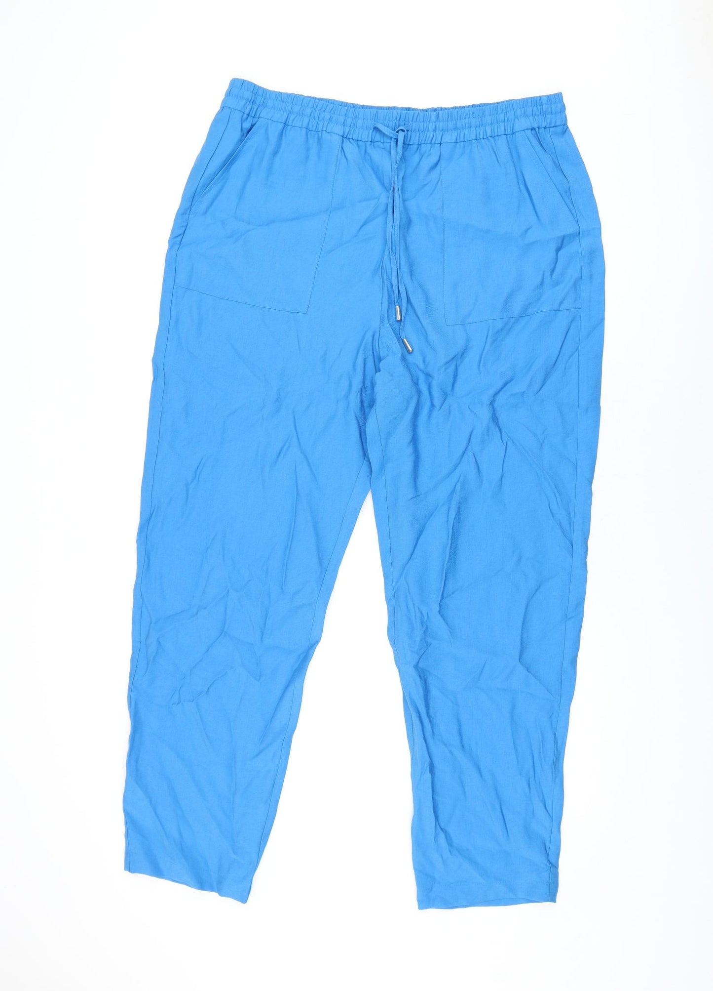 Marks and Spencer Womens Blue Polyester Trousers Size 18 L29 in Regular Drawstring