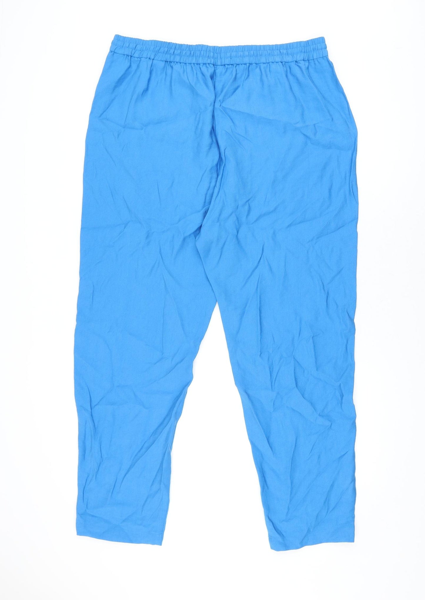 Marks and Spencer Womens Blue Polyester Trousers Size 18 L29 in Regular Drawstring