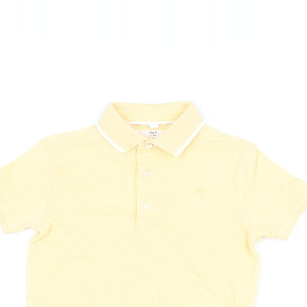 Marks and Spencer Boys Yellow Cotton Basic T-Shirt Size 4-5 Years Collared Button