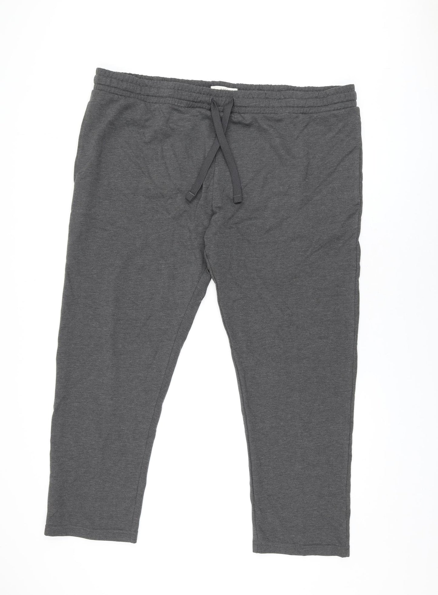 Marks and Spencer Mens Grey Cotton Jogger Trousers Size 3XL L28 in Regular Drawstring