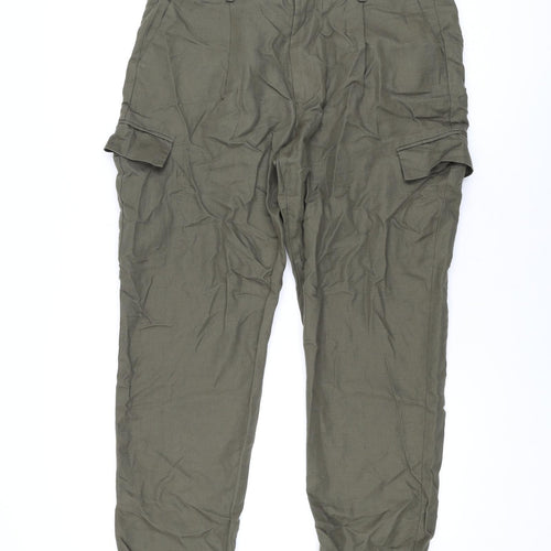 Autograph Mens Green Cotton Cargo Trousers Size 36 in L33 in Regular Zip