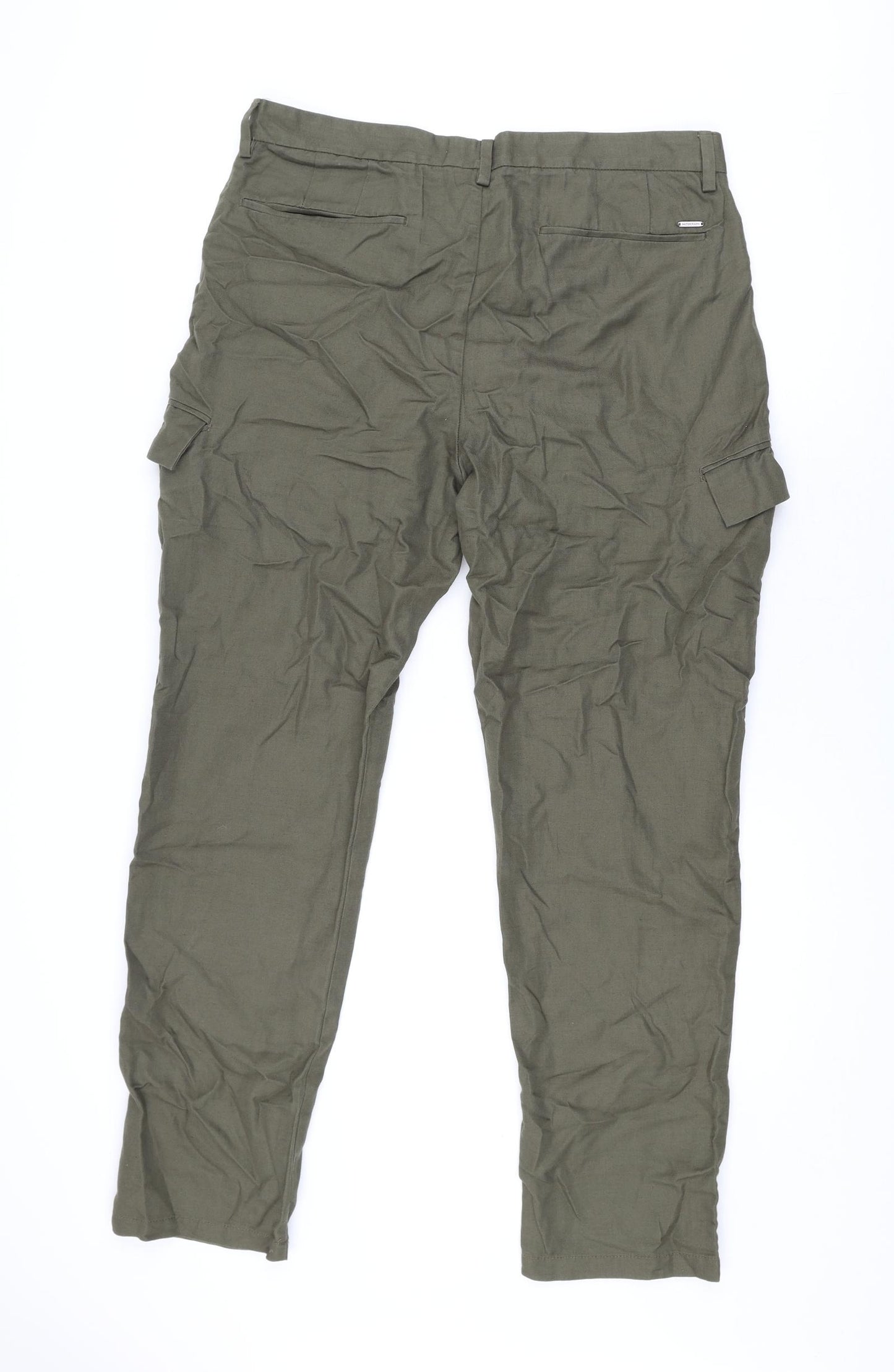 Autograph Mens Green Cotton Cargo Trousers Size 36 in L33 in Regular Zip