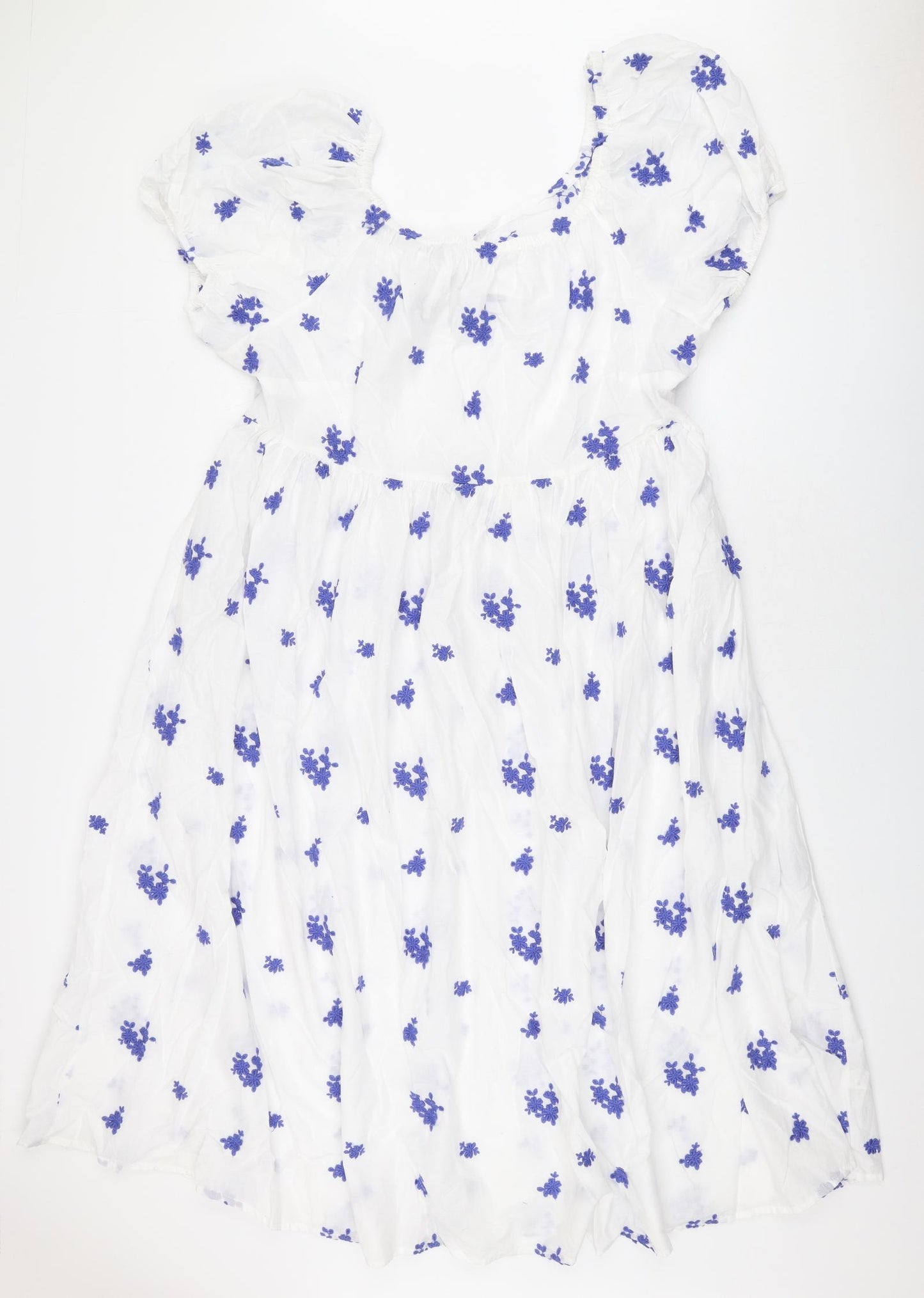 Marks and Spencer Womens White Floral Cotton A-Line Size 24 Scoop Neck Pullover