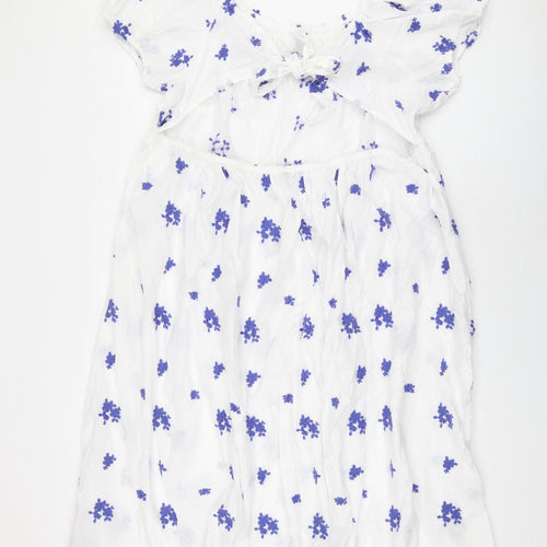 Marks and Spencer Womens White Floral Cotton A-Line Size 24 Scoop Neck Pullover