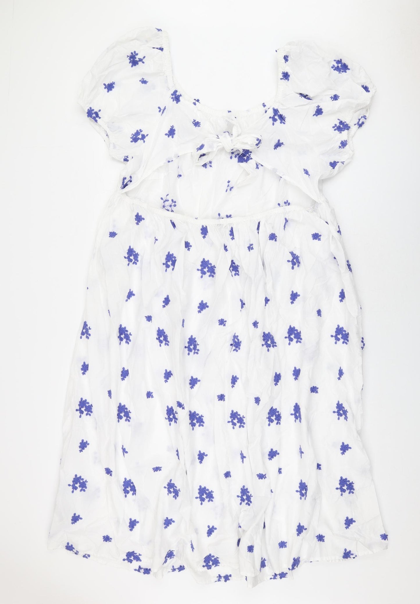 Marks and Spencer Womens White Floral Cotton A-Line Size 24 Scoop Neck Pullover