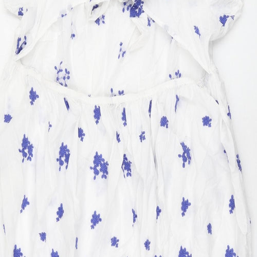 Marks and Spencer Womens White Floral Cotton A-Line Size 24 Scoop Neck Pullover