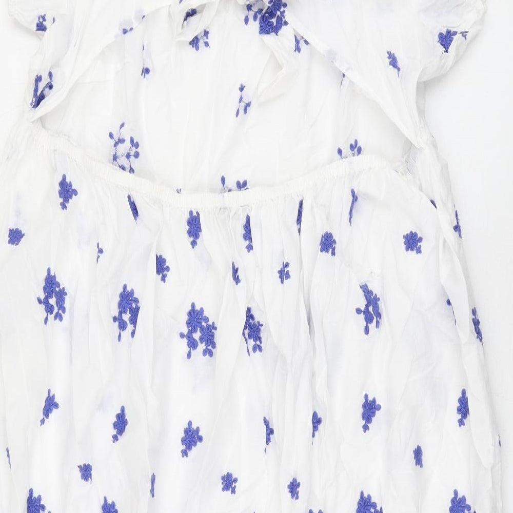 Marks and Spencer Womens White Floral Cotton A-Line Size 24 Scoop Neck Pullover