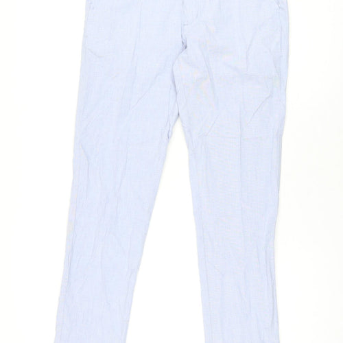 Marks and Spencer Mens Blue Cotton Trousers Size 30 in L33 in Regular Zip