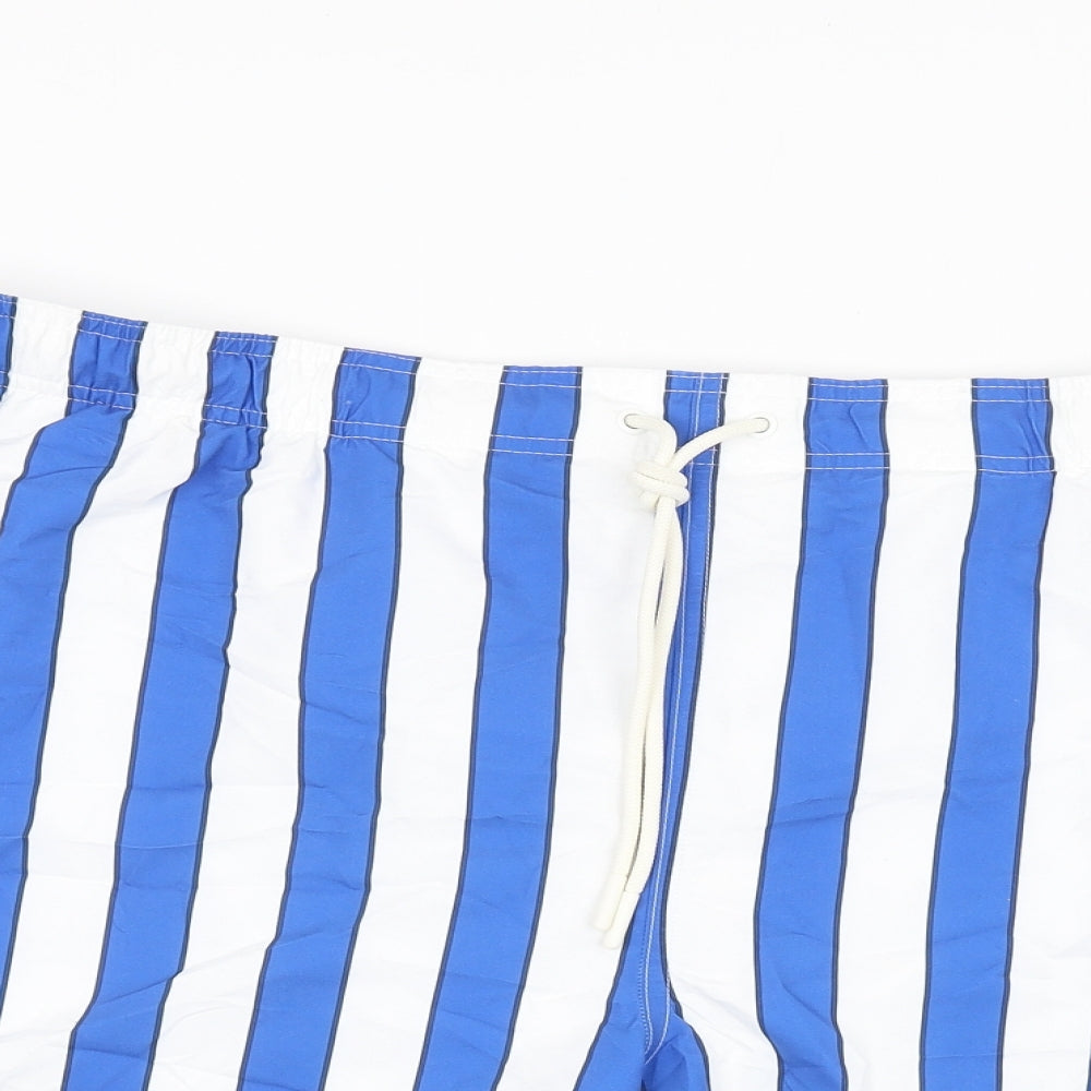 Marks and Spencer Mens White Striped Polyester Bermuda Shorts Size 3XL Regular Drawstring - Swim Shorts