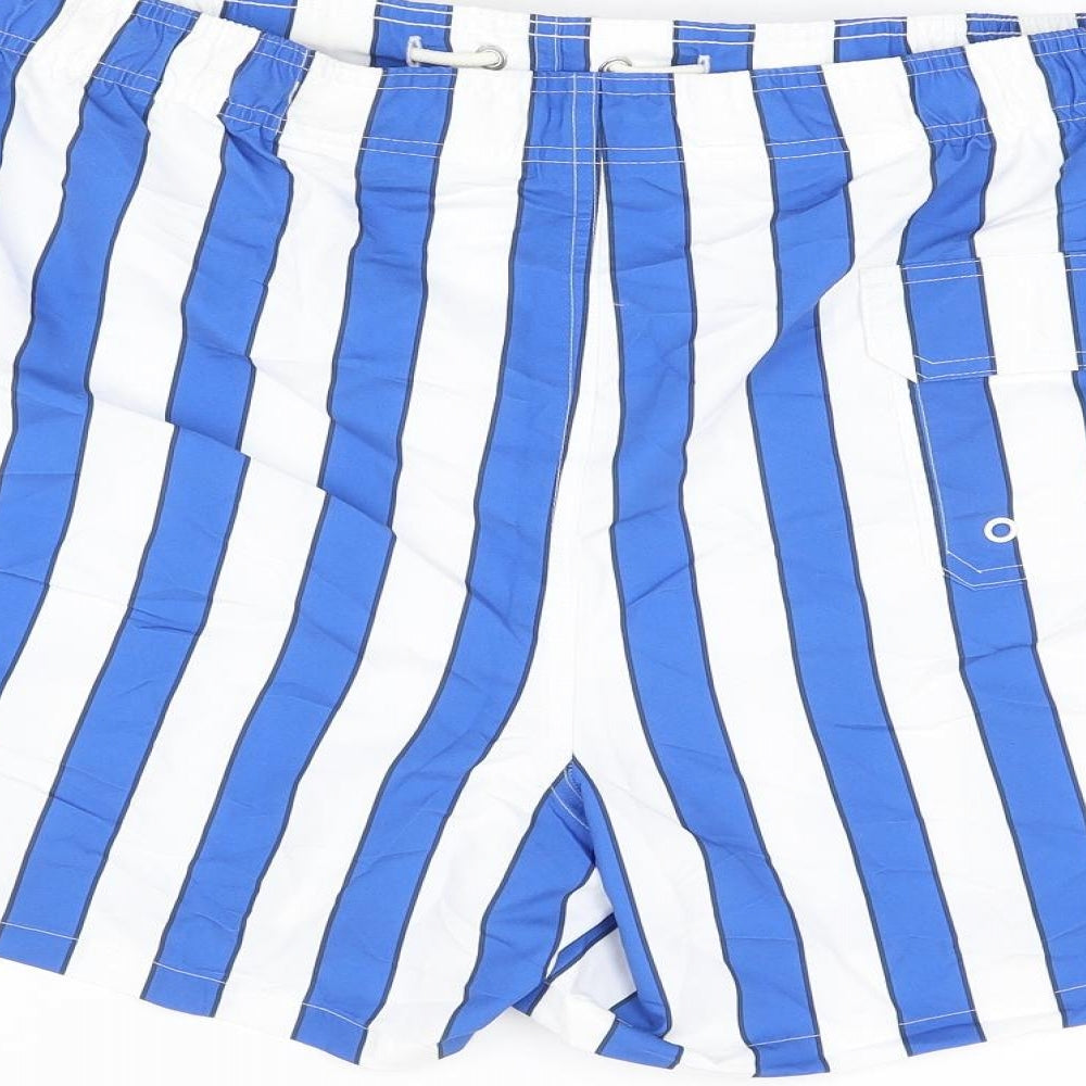 Marks and Spencer Mens White Striped Polyester Bermuda Shorts Size 3XL Regular Drawstring - Swim Shorts
