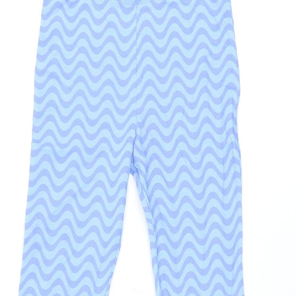 Marks and Spencer Girls Blue Geometric Cotton Jogger Trousers Size 10-11 Years L25 in Regular Pullover