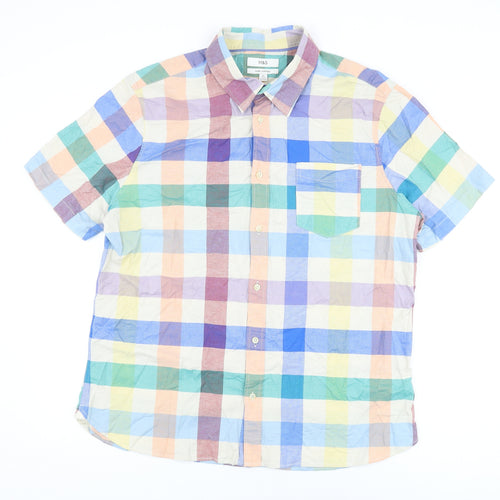 Marks and Spencer Mens Multicoloured Geometric Cotton Button-Up Size XL Collared Button