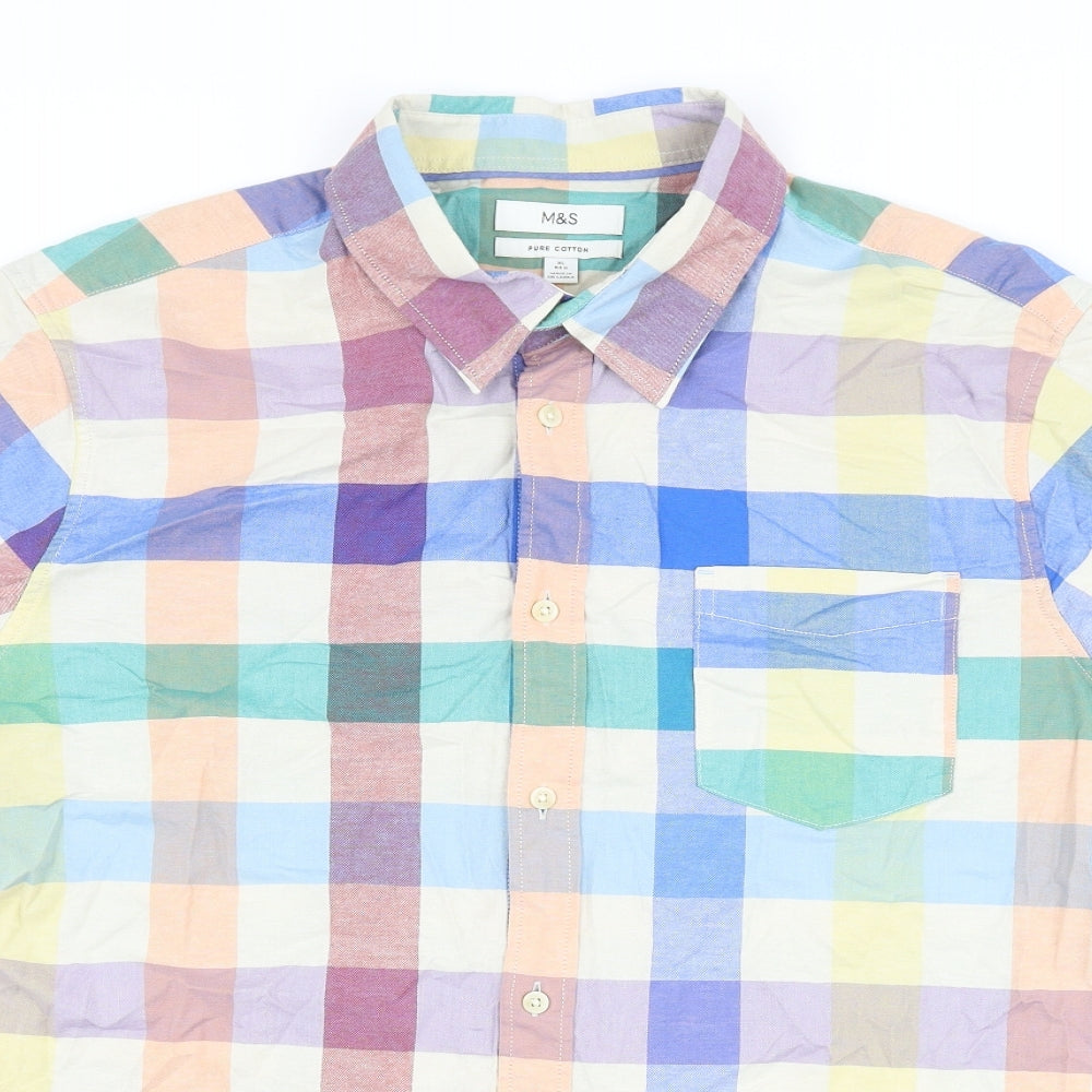 Marks and Spencer Mens Multicoloured Geometric Cotton Button-Up Size XL Collared Button