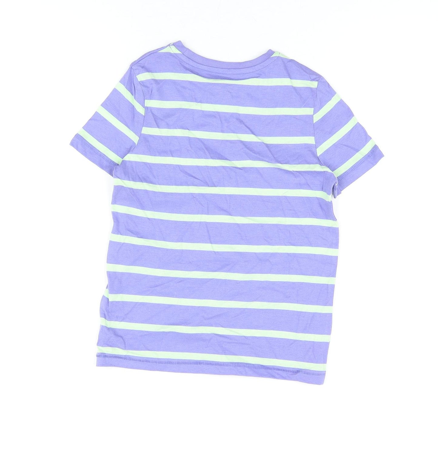 Marks and Spencer Boys Purple Striped Cotton Basic T-Shirt Size 6-7 Years Round Neck Pullover