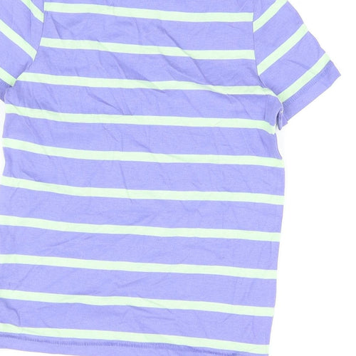 Marks and Spencer Boys Purple Striped Cotton Basic T-Shirt Size 6-7 Years Round Neck Pullover