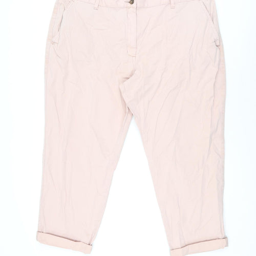 Marks and Spencer Womens Pink Cotton Chino Trousers Size 20 L25 in Regular Zip