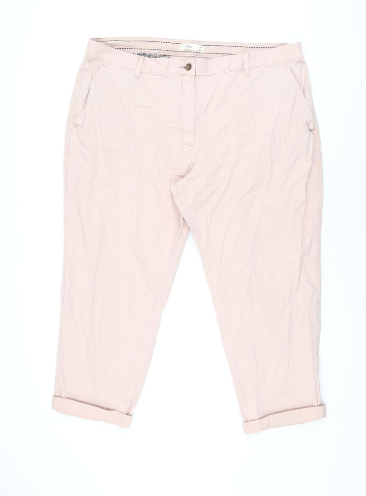 Marks and Spencer Womens Pink Cotton Chino Trousers Size 20 L25 in Regular Zip