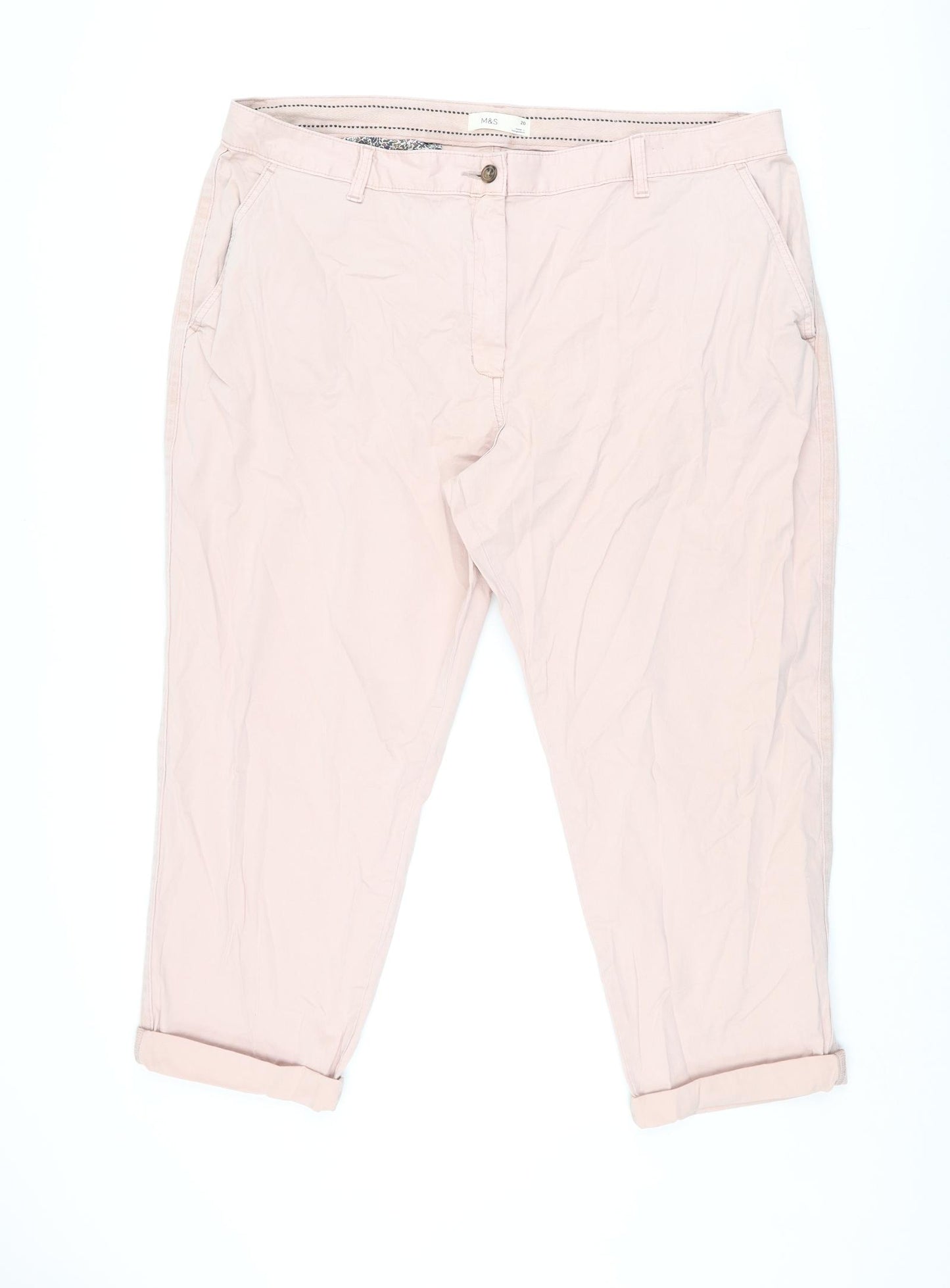 Marks and Spencer Womens Pink Cotton Chino Trousers Size 20 L25 in Regular Zip