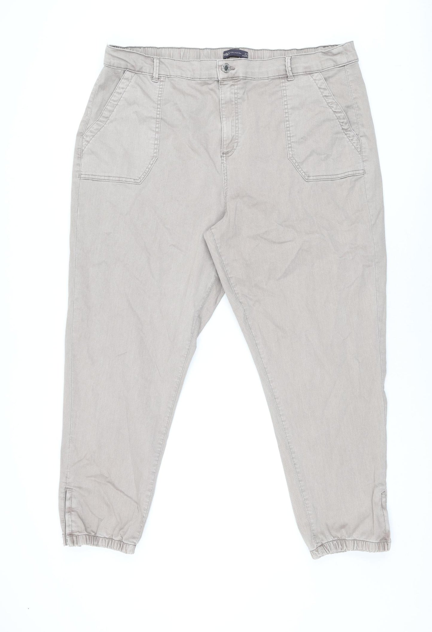 Marks and Spencer Womens Brown Cotton Trousers Size 22 L27 in Regular Zip