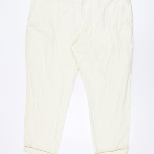 Marks and Spencer Womens Ivory Cotton Chino Trousers Size 22 L26.5 in Regular Zip
