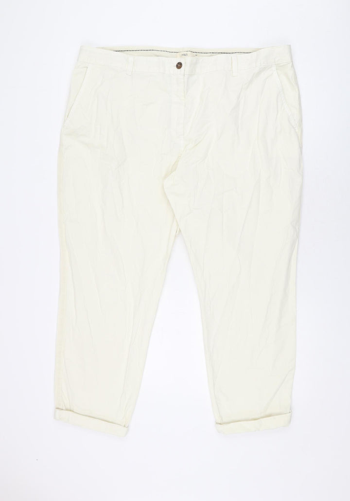 Marks and Spencer Womens Ivory Cotton Chino Trousers Size 22 L26.5 in Regular Zip
