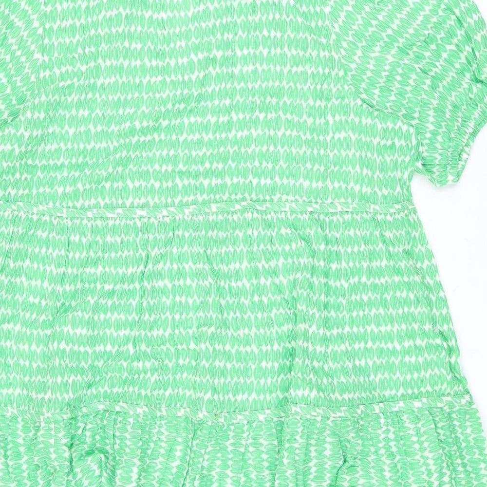 Marks and Spencer Womens Green Geometric Cotton Basic T-Shirt Size 20 V-Neck