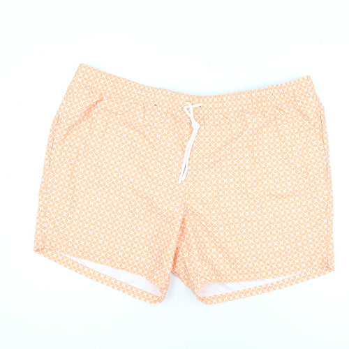 Marks and Spencer Mens Orange Geometric Polyester Bermuda Shorts Size 3XL Regular Drawstring - Swim Shorts