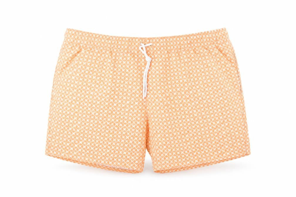 Marks and Spencer Mens Orange Geometric Polyester Bermuda Shorts Size 3XL Regular Drawstring - Swim Shorts