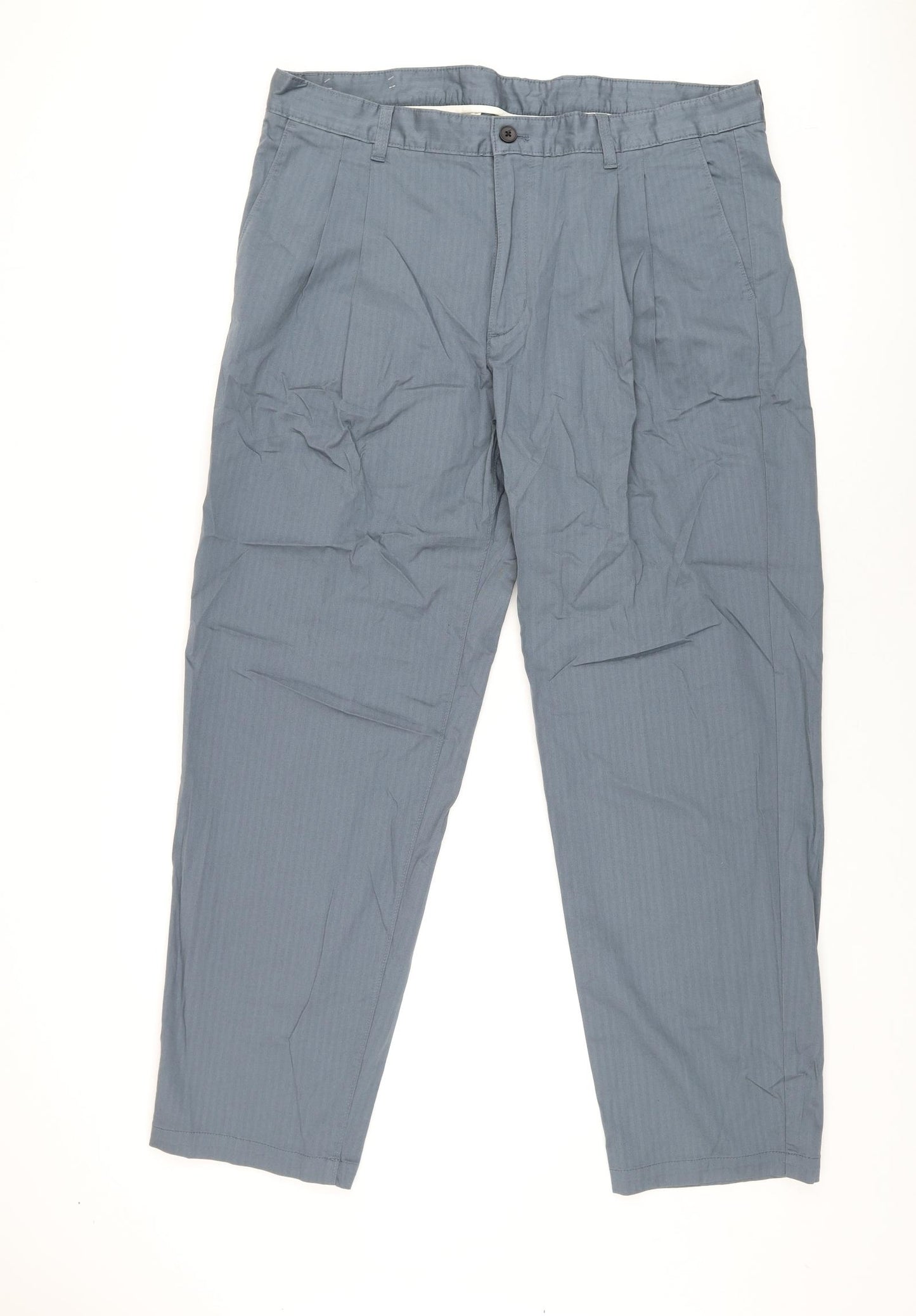 Marks and Spencer Mens Grey Cotton Trousers Size 40 in L33 in Regular Zip