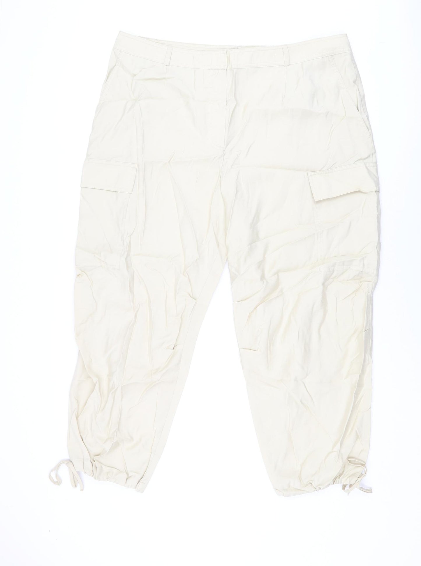 Marks and Spencer Womens Beige Modal Cargo Trousers Size 20 L26.5 in Regular Zip