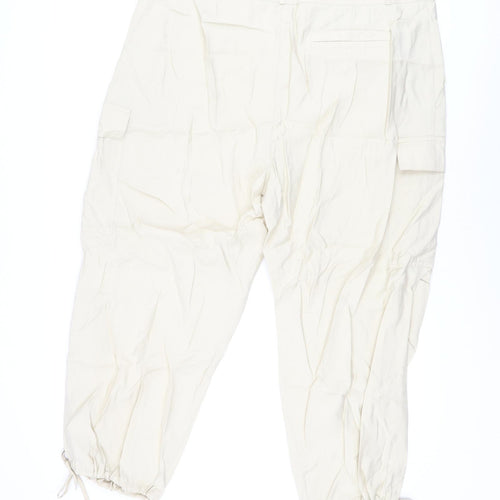 Marks and Spencer Womens Beige Modal Cargo Trousers Size 20 L26.5 in Regular Zip