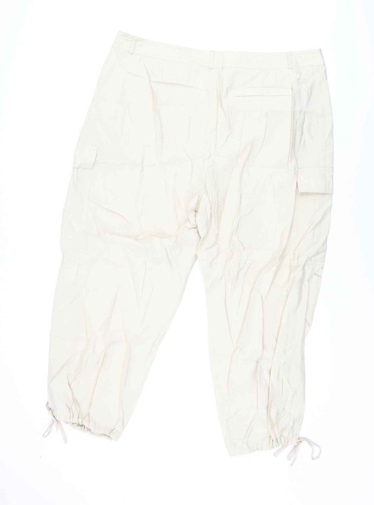 Marks and Spencer Womens Beige Modal Cargo Trousers Size 20 L26.5 in Regular Zip