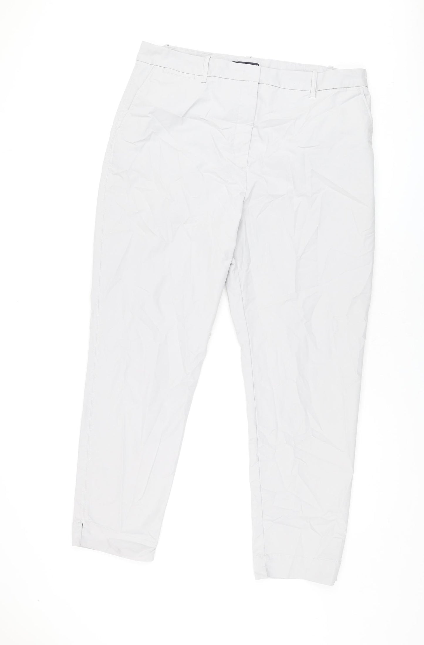 Marks and Spencer Womens Grey Cotton Chino Trousers Size 18 L29 in Regular Zip
