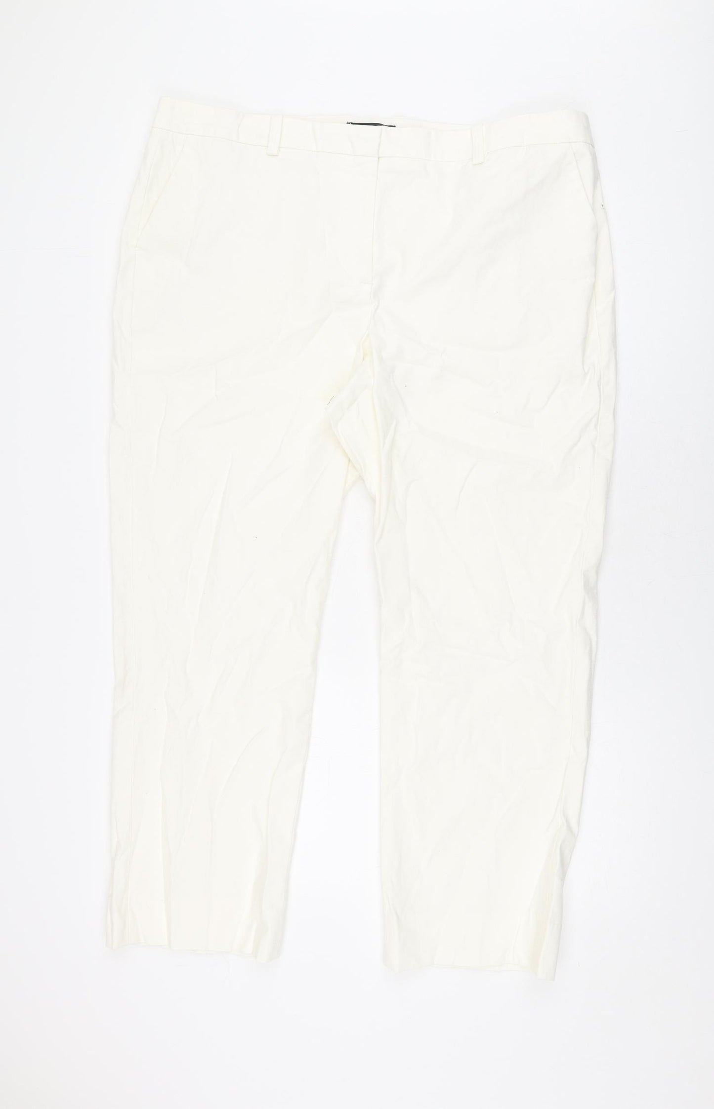 Marks and Spencer Womens White Cotton Chino Trousers Size 20 L27 in Regular Zip
