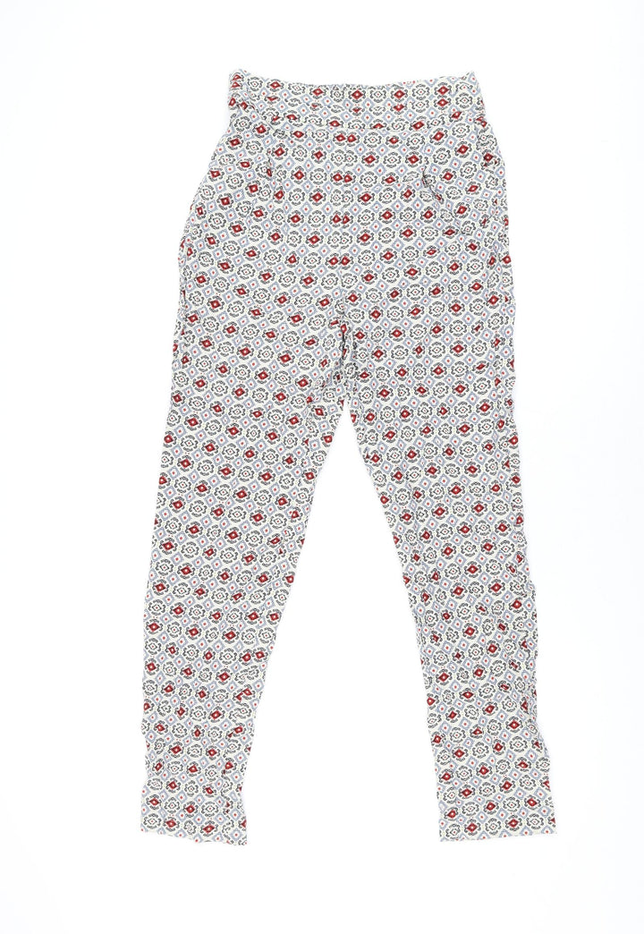 Marks and Spencer Womens Ivory Geometric Viscose Trousers Size 8 L29 in Regular