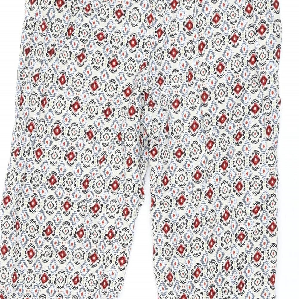 Marks and Spencer Womens Ivory Geometric Viscose Trousers Size 8 L29 in Regular