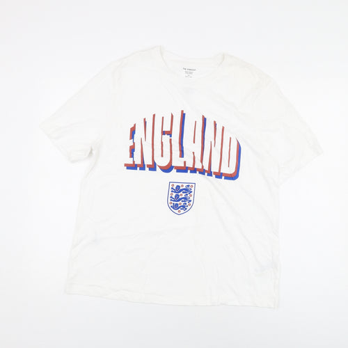 Marks and Spencer Womens White Cotton Basic T-Shirt Size 14 Round Neck - England