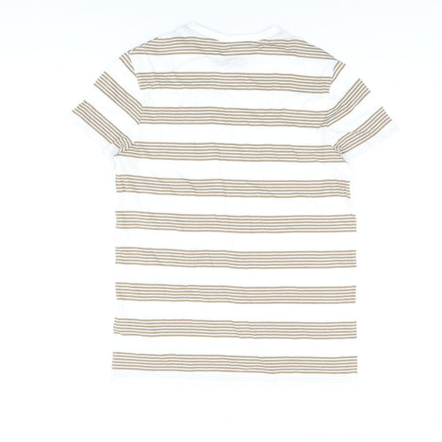 Marks and Spencer Boys White Striped Cotton Basic T-Shirt Size 12-13 Years Round Neck Pullover