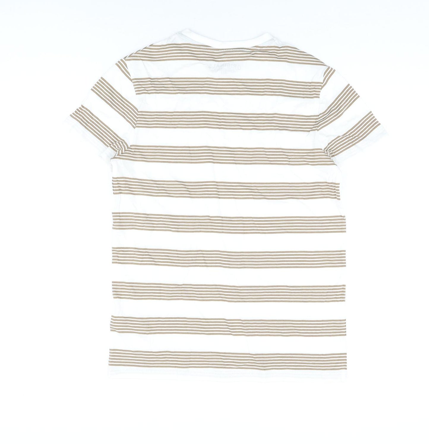 Marks and Spencer Boys White Striped Cotton Basic T-Shirt Size 12-13 Years Round Neck Pullover