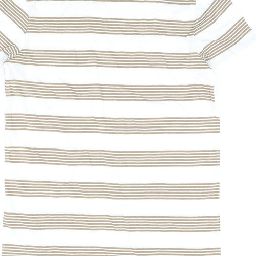 Marks and Spencer Boys White Striped Cotton Basic T-Shirt Size 12-13 Years Round Neck Pullover