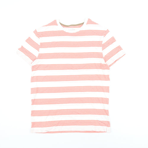 Marks and Spencer Boys White Striped Cotton Basic T-Shirt Size 12-13 Years Round Neck Pullover