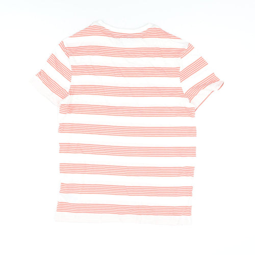 Marks and Spencer Boys White Striped Cotton Basic T-Shirt Size 12-13 Years Round Neck Pullover